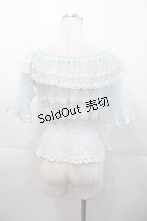 画像2: LIZ LISA / チュールレース半袖ブラウス  サックスＸ白 I-25-11-04-006-LO-BL-SA-ZI (2)