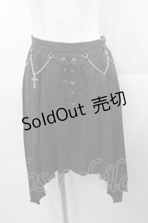 画像: BPN / チェーンクロスストライプ変形スカート M 黒Ｘシルバー I-25-11-04-062-GO-SK-SA-ZI