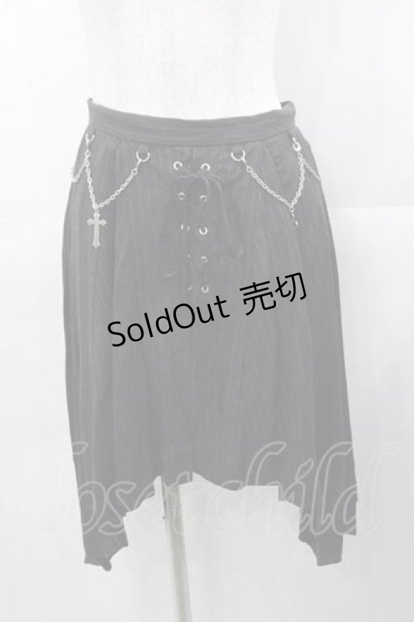 画像1: BPN / チェーンクロスストライプ変形スカート M 黒Ｘシルバー I-25-11-04-062-GO-SK-SA-ZI (1)