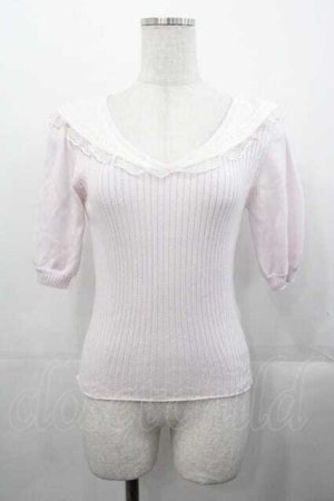 画像: LIZ LISA / チュールセーラー襟半袖ニットトップス  ピンクＸ白 I-25-11-04-007-LO-TO-SA-ZI