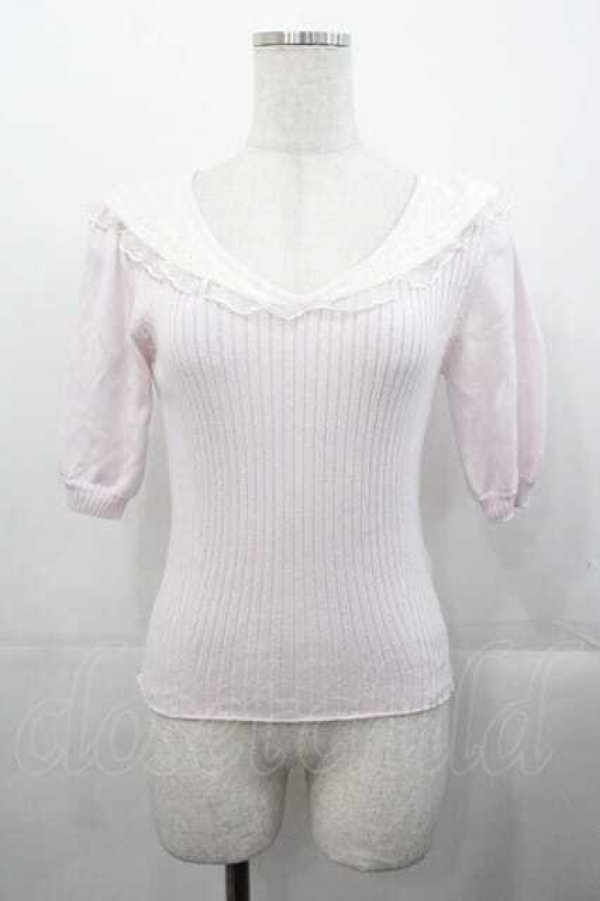 画像1: LIZ LISA / チュールセーラー襟半袖ニットトップス  ピンクＸ白 I-25-11-04-007-LO-TO-SA-ZI (1)