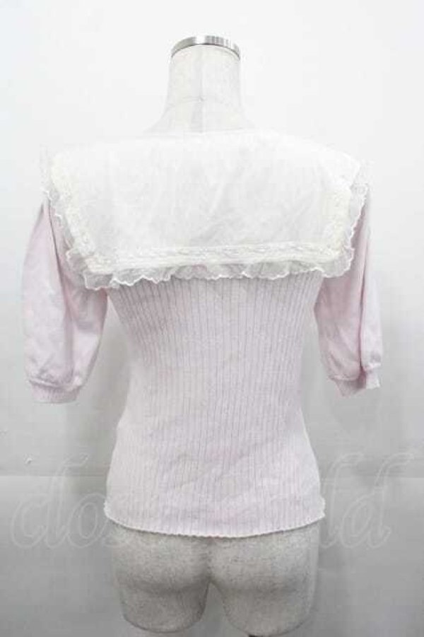 画像2: LIZ LISA / チュールセーラー襟半袖ニットトップス  ピンクＸ白 I-25-11-04-007-LO-TO-SA-ZI (2)