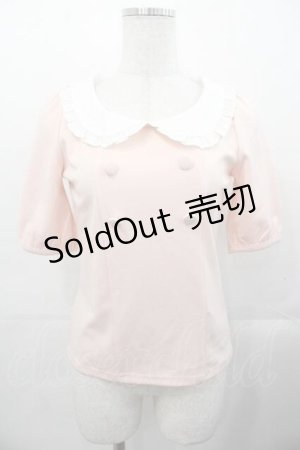 画像: mon lily / フリル襟半袖トップス  ピンクＸ白 I-25-11-04-008-LO-TO-SA-ZI