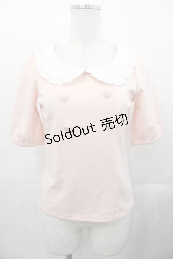 画像1: mon lily / フリル襟半袖トップス  ピンクＸ白 I-25-11-04-008-LO-TO-SA-ZI (1)