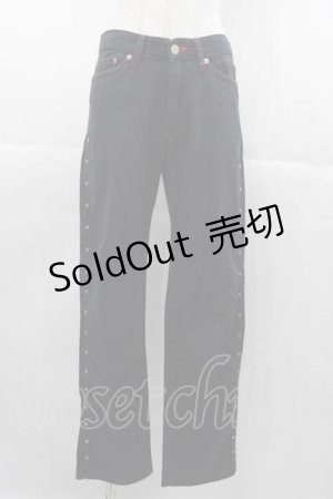 画像: HERE THERE / サイドスタッズパンツ  黒Ｘ赤Ｘシルバー I-25-11-04-080-PU-PA-SA-ZI