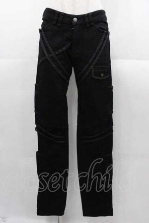 画像: NAOTO SEVEN / 切りっぱなし&ラインデザインパンツ  黒 I-25-11-04-083-HN-PA-SA-ZI