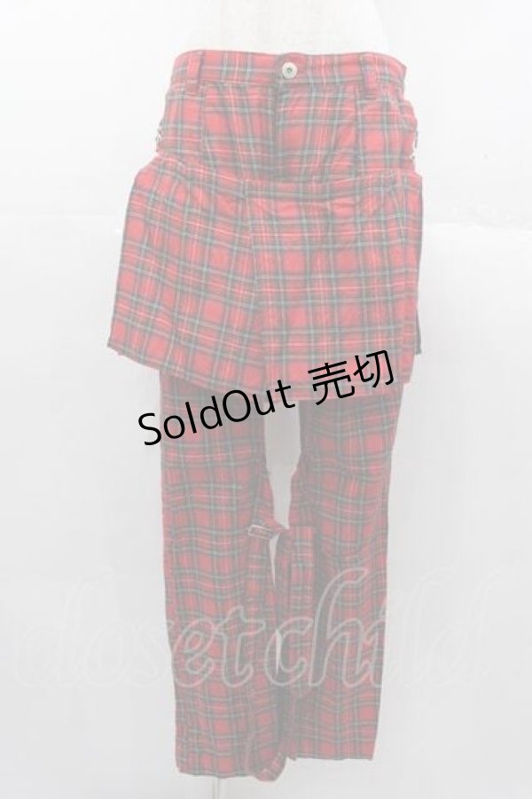 画像1: HELL CAT PUNKS / タータンチェックボンテージパンツ M 赤チェック I-25-11-04-085-PU-PA-SA-ZI (1)