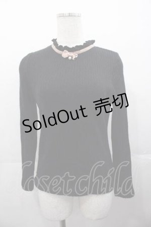 画像: mon lily / リボンパールハイネックトップス  黒Ｘピンク I-25-11-04-010-LO-TO-SA-ZI