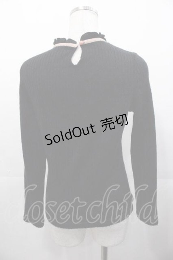 画像2: mon lily / リボンパールハイネックトップス  黒Ｘピンク I-25-11-04-010-LO-TO-SA-ZI (2)