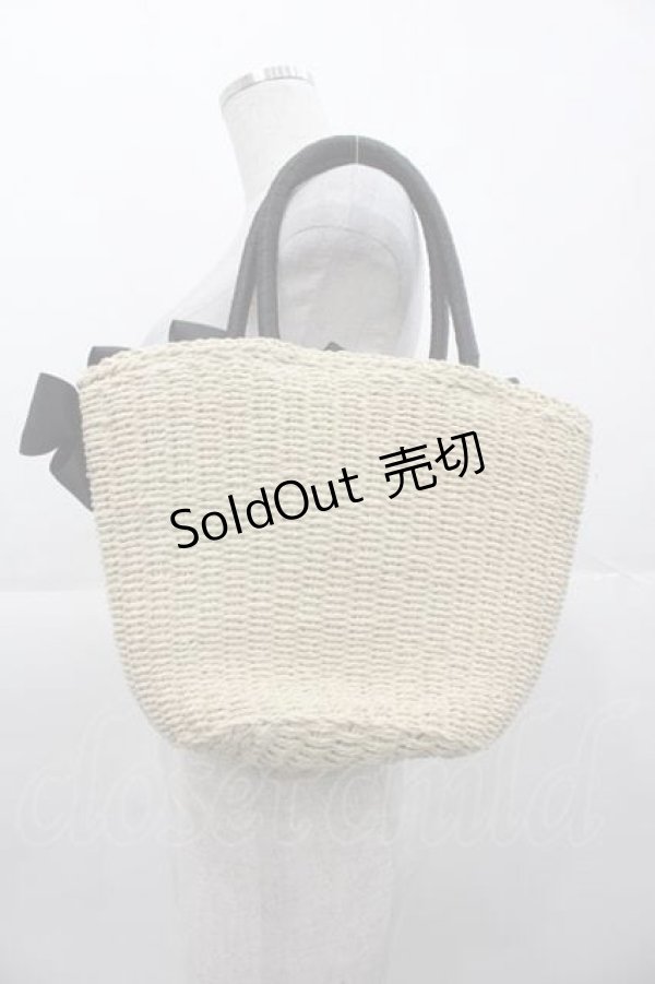 画像2: axes femme POETIQUE / リボン雑材風バッグ  アイボリーＸ黒 I-25-11-04-093-AX-BG-SA-ZI (2)