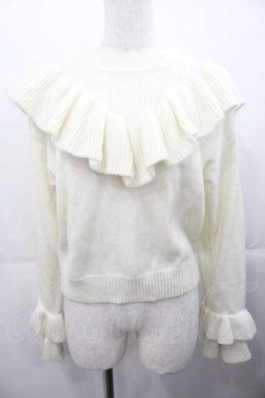 画像: E hyphen world gallery / Vフリルニットトップス S アイボリー I-25-11-04-011-LO-TO-SA-ZI