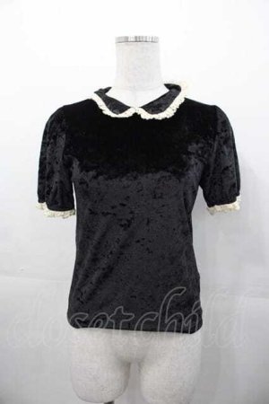 画像: Rose Marie seoir / ベルベット半袖トップス  黒Ｘ生成り I-25-11-04-012-EL-TO-SA-ZI