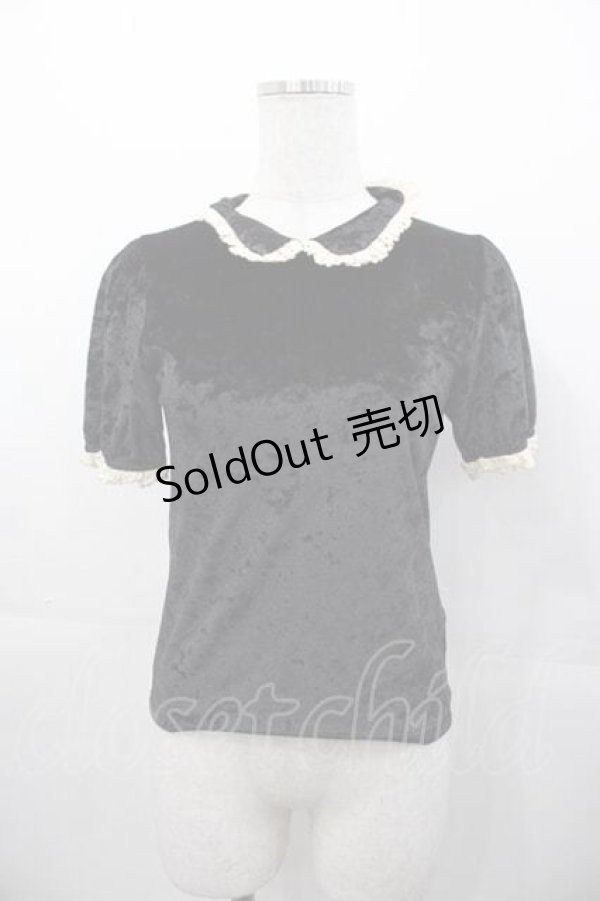 画像1: Rose Marie seoir / ベルベット半袖トップス  黒Ｘ生成り I-25-11-04-012-EL-TO-SA-ZI (1)