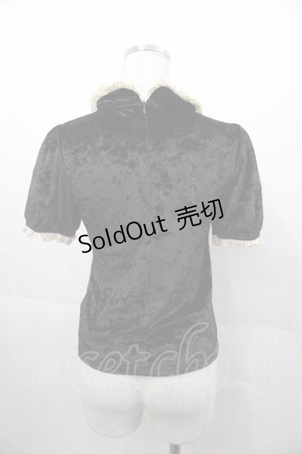 画像2: Rose Marie seoir / ベルベット半袖トップス  黒Ｘ生成り I-25-11-04-012-EL-TO-SA-ZI (2)