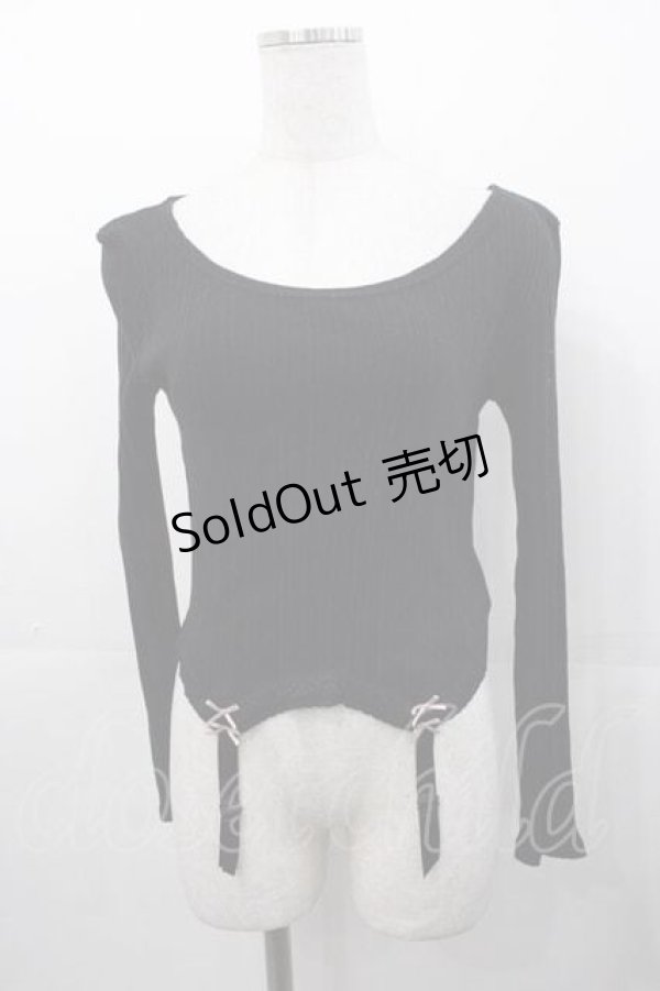 画像1: mon lily / ガーターリボンデザインカットソー  黒Ｘピンク I-25-11-04-013-LO-TO-SA-ZI (1)