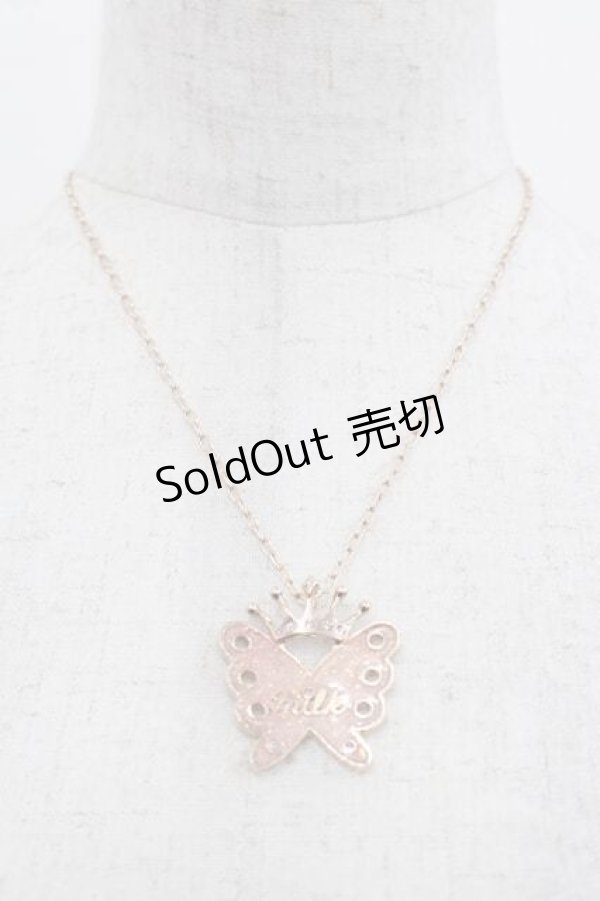 画像1: MILK / クラウン&蝶モチーフネックレス  ピンク I-25-11-04-108-ML-AC-SA-ZI (1)