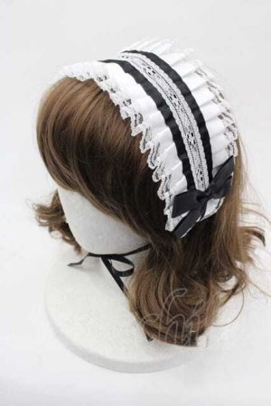 画像: LOLITAその他(お買取対象外) / プリーツサテン&リボンヘッドドレス  白Ｘ黒 I-25-11-04-112-LO-AC-SA-ZI