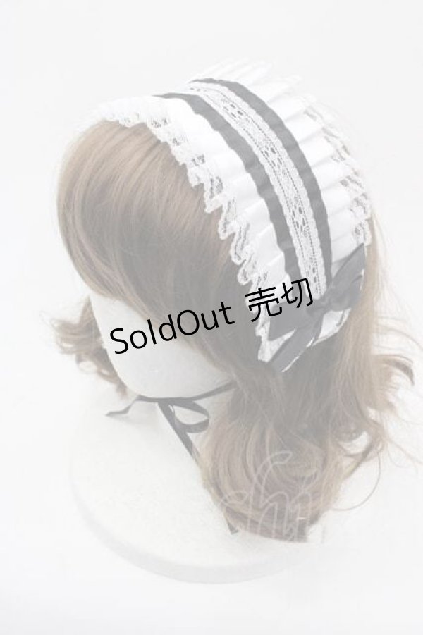 画像1: LOLITAその他(お買取対象外) / プリーツサテン&リボンヘッドドレス  白Ｘ黒 I-25-11-04-112-LO-AC-SA-ZI (1)