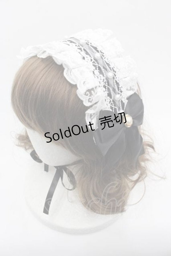 画像1: SPINNS / パールリボンヘッドドレス  黒Ｘ白 I-25-11-04-113-LO-AC-SA-ZI (1)