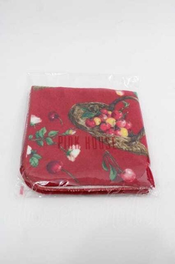 画像1: PINK HOUSE / 野ばらとチェリー柄タオル  赤 I-25-11-04-120-LO-ZA-SA-ZI (1)