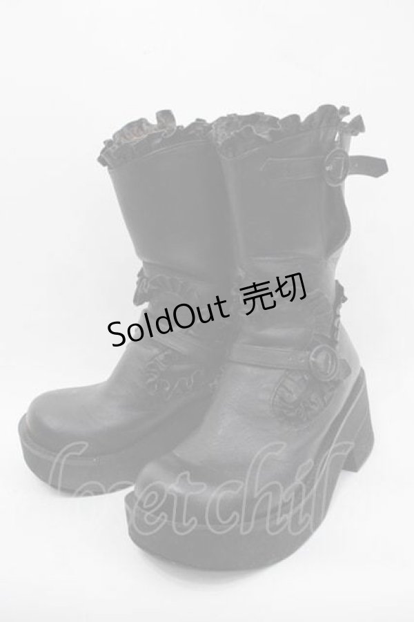 画像1: MIHO MATSUDA / フリルブーツ  ブラック I-25-11-04-125-GO-SH-SA-ZI (1)