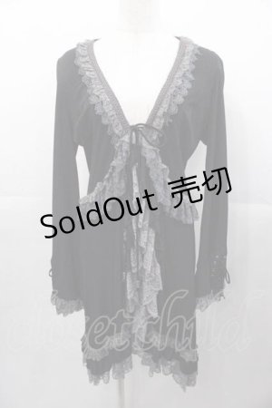 画像: Ozz Croce / レースロングカーディガン  黒Ｘグレー I-25-11-04-016-OO-TO-SA-ZI