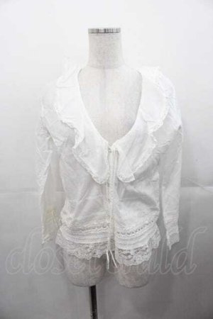 画像: INGEBORG / Vネックフリル長袖ブラウス S ホワイト I-25-11-04-020-LO-BL-SA-ZI