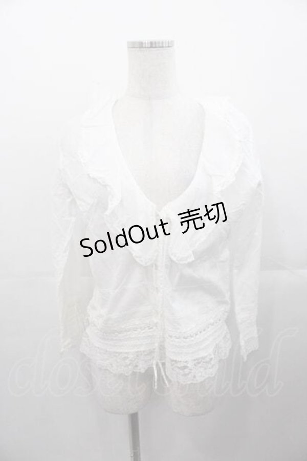 画像1: INGEBORG / Vネックフリル長袖ブラウス S ホワイト I-25-11-04-020-LO-BL-SA-ZI (1)