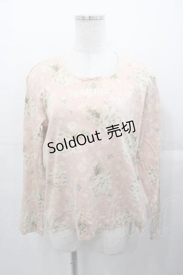 画像1: PINK HOUSE / ブーケプリント長袖ハシゴレースプルオーバー L ピンク I-25-11-04-025-LO-TS-SA-ZI (1)