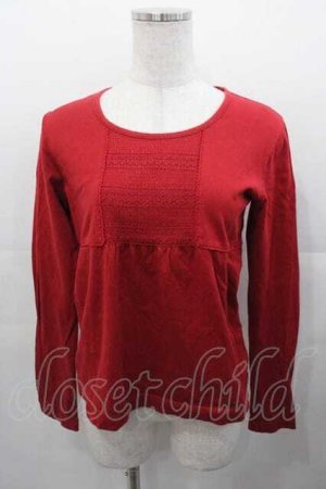 画像: PINK HOUSE / 胸元&裾袖刺繍長袖トップス M レッド I-25-11-04-028-LO-TO-SA-ZI