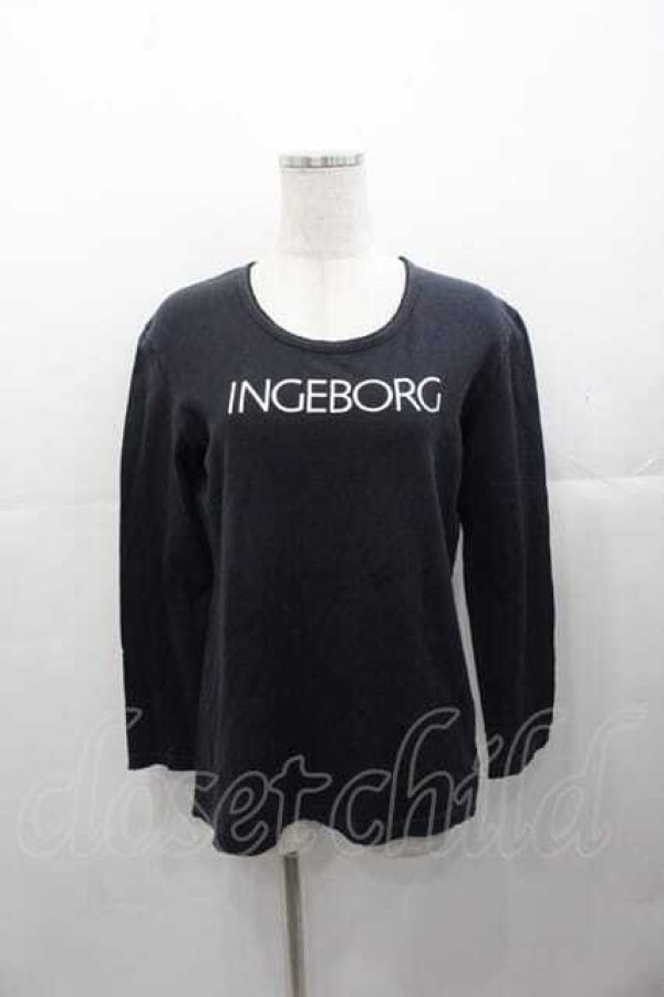 画像1: INGEBORG / ロゴプリント長袖Tシャツ  ブラック I-25-11-04-031-LO-TS-SA-ZI (1)