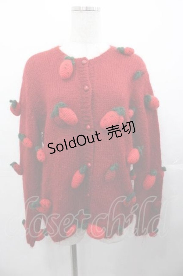 画像1: PINK HOUSE / いちご編みぐるみモヘアニットカーディガン  レッド I-25-11-04-036-LO-TO-SA-ZI (1)