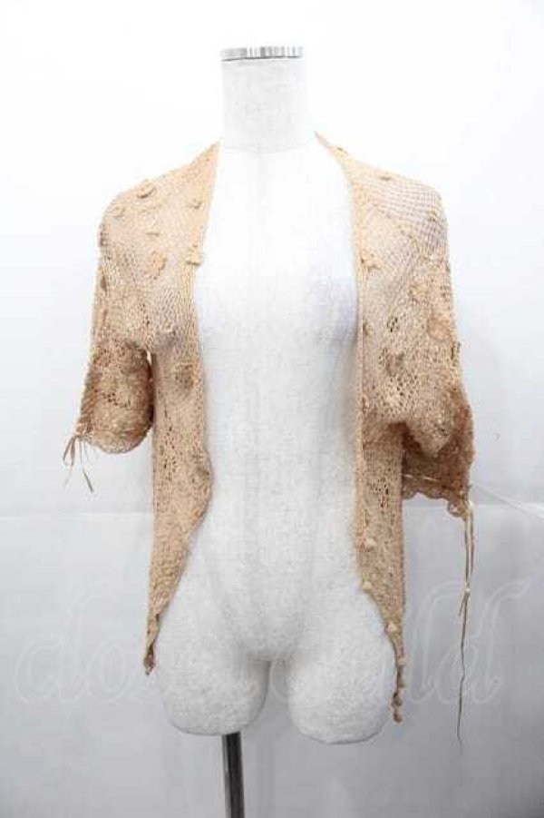 画像1: PINK HOUSE / フラワー透かし半袖カーディガン  ブラウン I-25-11-04-037-LO-TO-SA-ZI (1)