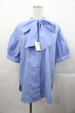 画像: axes femme / ビッグリボン半袖ブラウス  ブルー I-25-11-04-005-AX-BL-SA-ZI