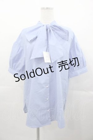 画像: axes femme / ビッグリボン半袖ブラウス  ブルー I-25-11-04-005-AX-BL-SA-ZI