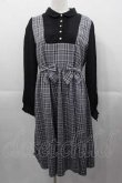 画像1: axes femme / チェックリボンドッキングワンピース  黒Ｘグレー I-25-11-04-046-AX-OP-SA-ZI (1)