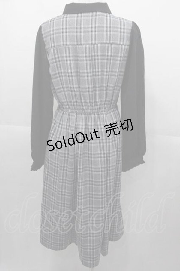 画像2: axes femme / チェックリボンドッキングワンピース  黒Ｘグレー I-25-11-04-046-AX-OP-SA-ZI (2)