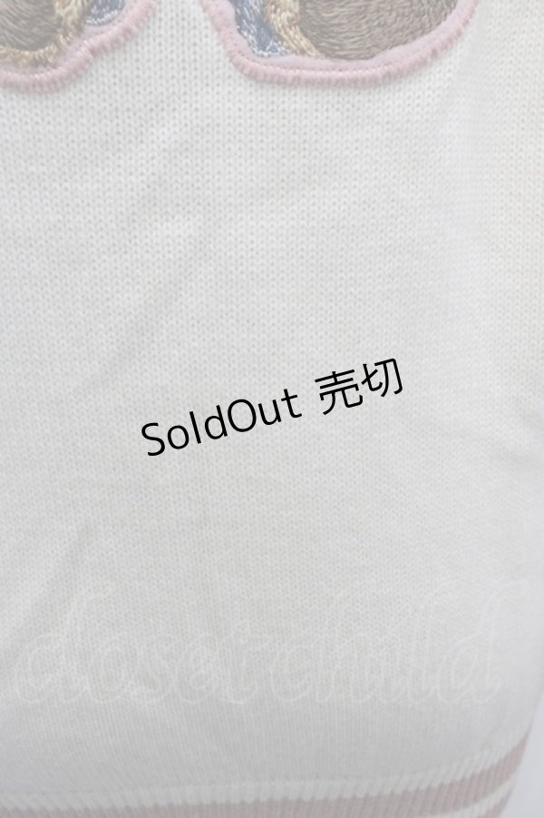 画像3: PINK HOUSE / オーバーオールくまさんワッペンニットカーディガン  白Ｘピンク I-25-11-07-037-LO-TO-SA-ZI (3)