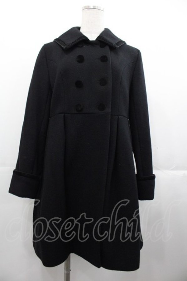 画像1: Jane Marple / ベルベットリボントリミングコート  黒 I-25-11-07-042-JM-CO-SA-ZI (1)