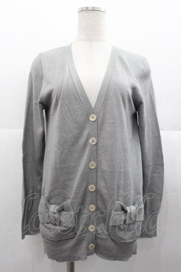 画像1: Jane Marple Dans Le Salon / サイドリボンポケットニットカーディガン  グレー I-25-11-07-006-JM-TO-SA-ZI (1)