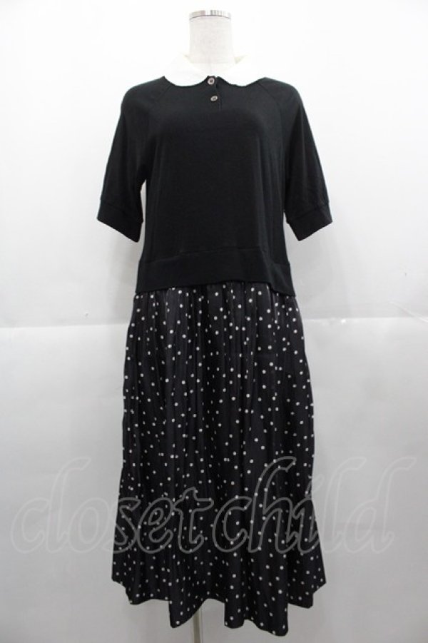 画像1: Jane Marple Dans Le Salon / ドット切替半袖ワンピース  黒Ｘ白 I-25-11-07-063-JM-OP-SA-ZI (1)