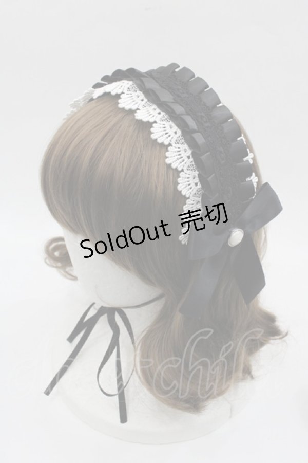 画像1: MIHO MATSUDA / プリーツフラワーレースリボンヘッドドレス  黒Ｘ白 I-25-11-07-103-GO-AC-SA-ZI (1)