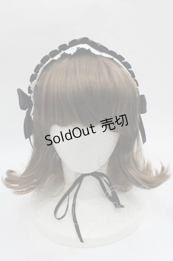 画像2: MIHO MATSUDA / プリーツフラワーレースリボンヘッドドレス  黒Ｘ白 I-25-11-07-103-GO-AC-SA-ZI (2)