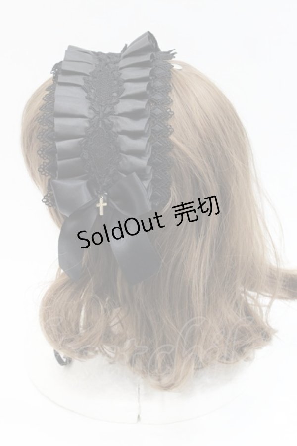 画像3: LOLITAその他(お買取対象外) / クロスリボンプリーツヘッドドレス  黒 I-25-11-07-105-LO-AC-SA-ZI (3)