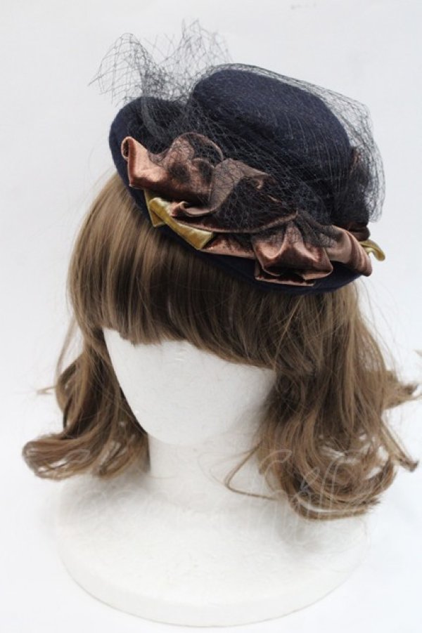 画像1: Jane Marple Dans Le Salon / ベルベットリボンミニハット  黒Ｘブラウン I-25-11-07-110-JM-AC-SA-ZI (1)