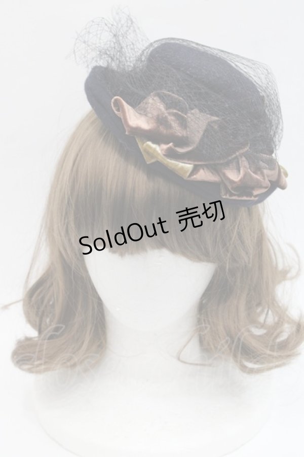 画像2: Jane Marple Dans Le Salon / ベルベットリボンミニハット  黒Ｘブラウン I-25-11-07-110-JM-AC-SA-ZI (2)