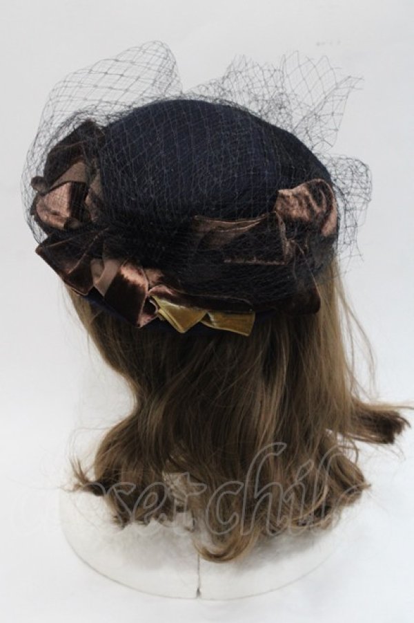 画像3: Jane Marple Dans Le Salon / ベルベットリボンミニハット  黒Ｘブラウン I-25-11-07-110-JM-AC-SA-ZI (3)