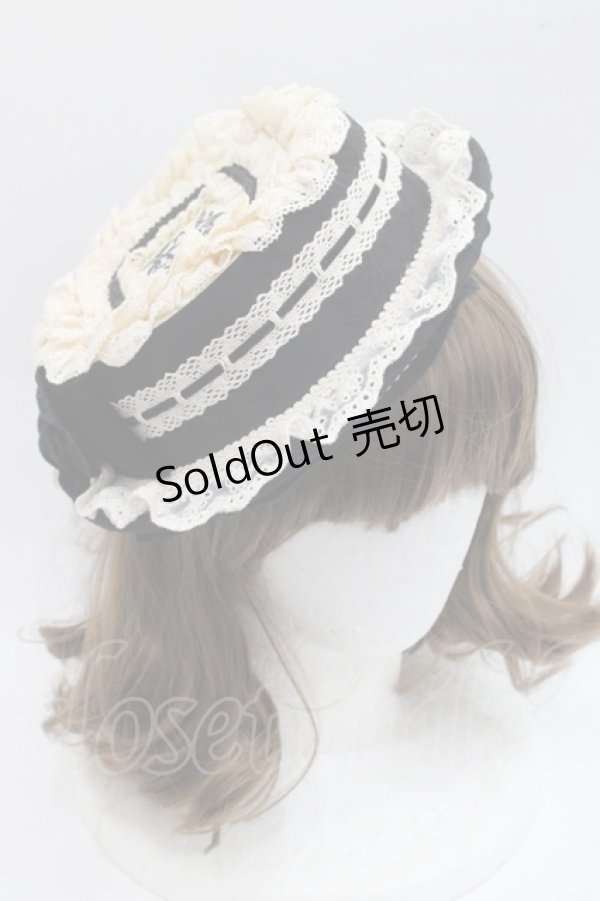 画像1: Hoshibako Works / 西洋人形魔法レースフリルハット  黒Ｘアイボリー I-25-11-07-111-LO-AC-SA-ZI (1)