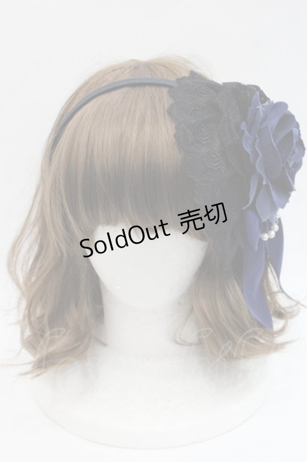 画像2: ATELIER PIERROT / 薔薇レースカチューシャ  黒Ｘ青 I-25-11-07-113-EL-AC-SA-ZI (2)