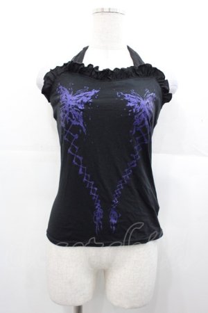 画像: BPN / 蝶編み下げラメプリントベアトップス  黒Ｘ紫 I-25-11-07-028-GO-TO-SA-ZI